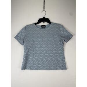 Libra Shirt Womens Small Blue Lace Floral Embroidered Short Sleeve Crewneck Top